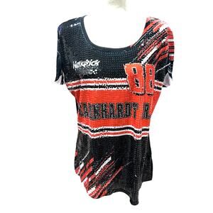 Over The Wall Sequin Top 88 Earnhardt Jr Plus Size 2XL Orange Black Indie 500